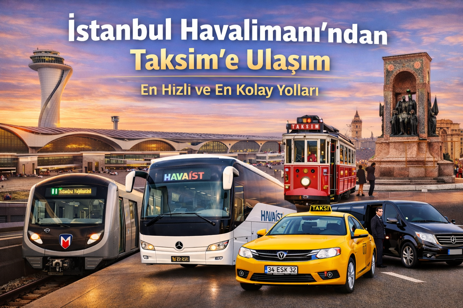 İstanbul Havalimanı'ndan Taksim'e ulaşım seçenekleri görseli